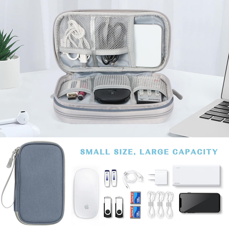 FYY Electronic Organizer, Travel Cable Organizer Bag Pouch Electronic Accessories Carry Case Portable Waterproof Double Layers All-in-One Storage Bag for Cable, Charger, Phone, Earphone Light Grey Small