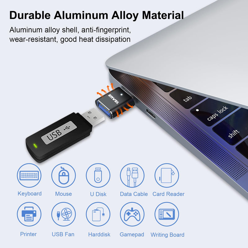 [AUSTRALIA] - ENVEL USB to USB C Adapter, USB 3.0 5Gbps High Speed Data Transfer, OTG Converter Thunderbolt3 to USB Female Compatible with Apple iWatch iPhone 15 Pro Max iPad Air 4 5 Mini 6 (Black, USB C Male) Black 