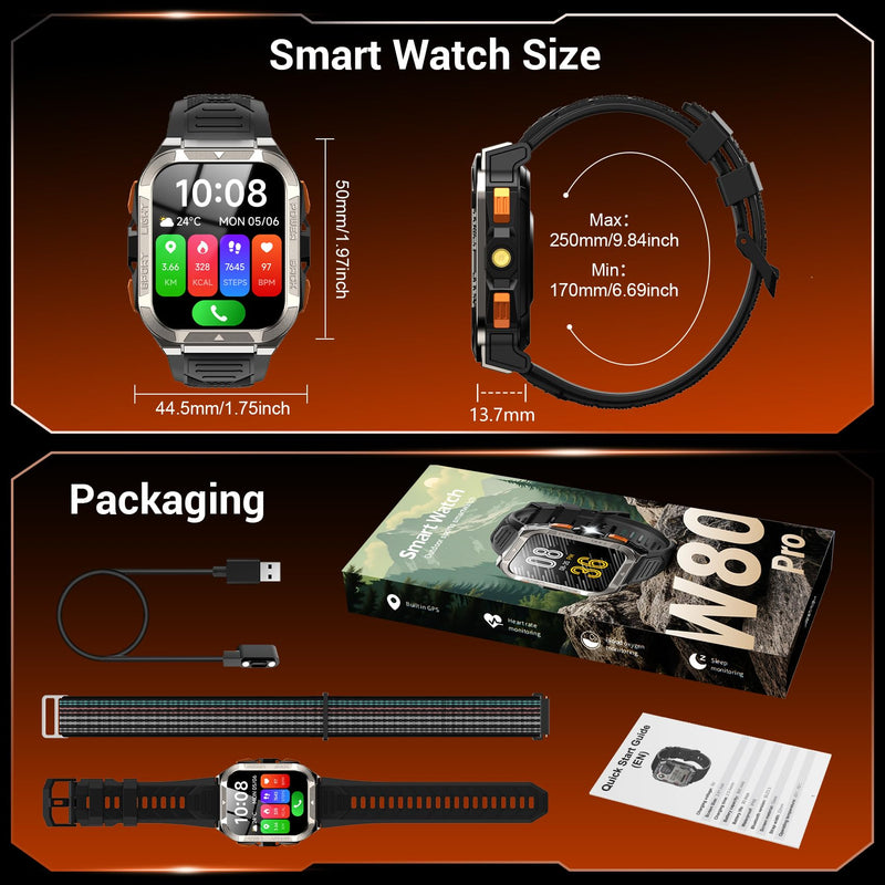 Military Smart Watches for Men (Answer/Make Calls),1.91"Fitness Smart Watch for Android and iPhone, GPS Fitness Trackers Watch with Flashlight/Heart Rate/Sleep/100+ Sport Modes/AI, Mens New Year Gift