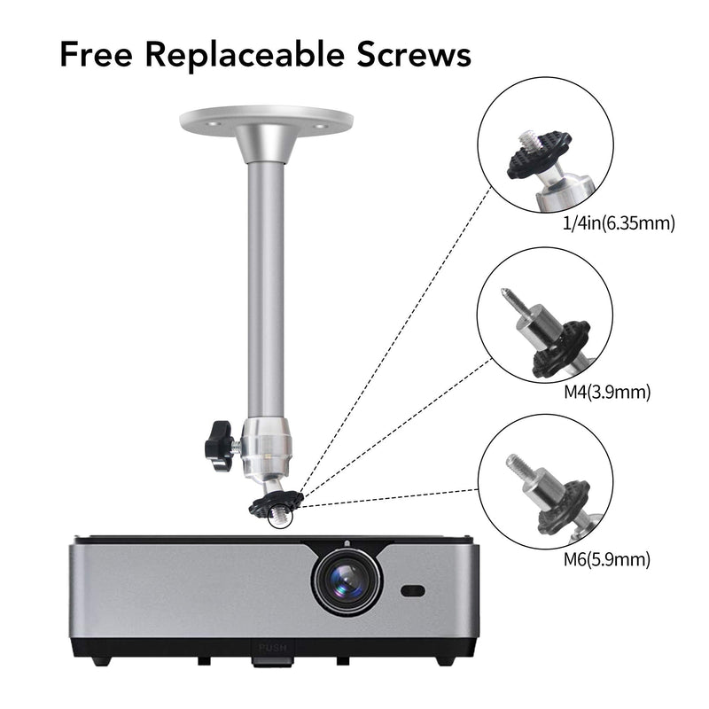 Mini Ceiling Projector Mount - for Projectors CCTV DVR Cameras - Compatible with QKK, VANKYO,DR.J, DBPOWER - Length 175mm/6.88in Silver