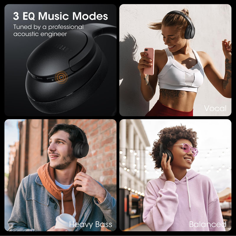 DOQAUS 𝐔𝐩𝐠𝐫𝐚𝐝𝐞𝐝 Bluetooth Headphones Over Ear, 90H Playtime Bluetooth 5.3 Wireless Headphones 3 EQ Modes, Built-in HD Mic, HiFi Stereo Sound,Deep Bass,Memory Foam Ear Cups for Phone/PC Black