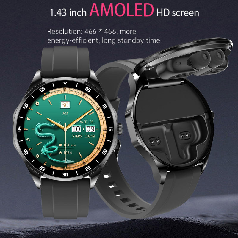 Smart Watch with Earbuds,2 in 1 Build-in TWS Wireless BT5.0 Earphone Fitness Sports Health Monitor Black X20