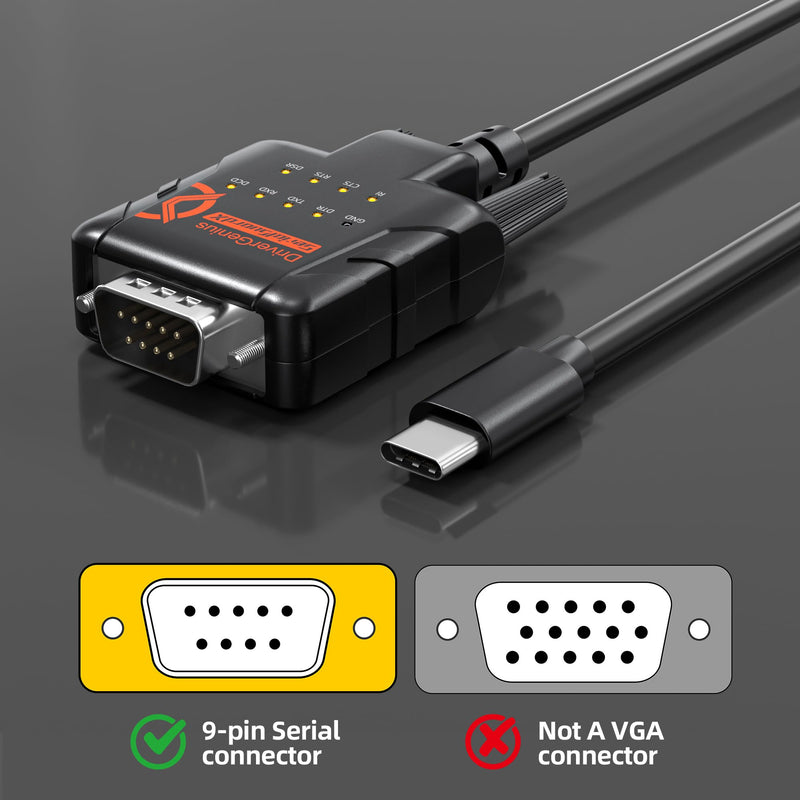 SerialGuardX FTDI USB-C to RS232 DB9 Serial Adapter 9-LED Diagnostic,2-Pack | Full-Pin RS232 Signal Support for Hardware Testing & Diagnostics in Industrial Control & Legacy Device Environments 2-Pack/SerialGuardX