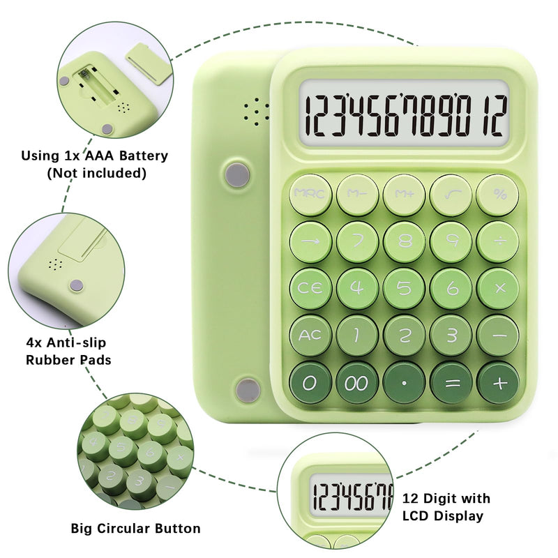 Green Calculator, UPIHO Standard Calculator,Gradient Green Calculator with 12 Digit Display and Big Buttons,Green Office Supplies and Desk Accessories,Cute Calculator for Office,School Gradient Green
