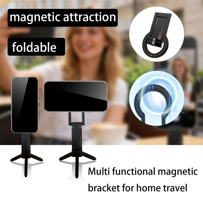 Magnetic Phone Tripod for Travel, Airplane Phone Holder with 360°Rotation, Immediate Attach Attractive Car Phone Stand Highlighting Hard Wearing Metal Base and Flexible Positioning for Guidance (Black Black
