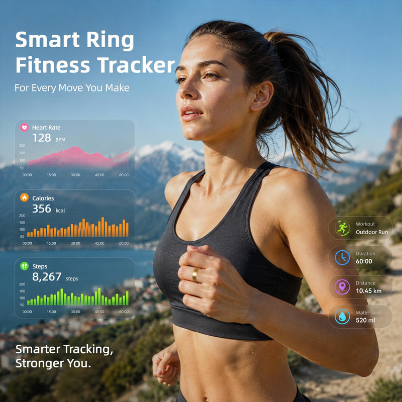 Smart Ring Health Ring Fitness Tracker with 24/7 Sleep Tracking Activity Tracker Step Counter Calorie Fitness Ring for Women & Men iOS & Android (Gold, 8) Gold