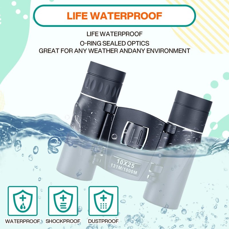 (2 Pack) 10x25 Compact Binoculars for Adults Kids, Binoculars for Concerts and Bird Watching Cruise Ship Essentials Hunting,Waterproof Binoculars with Low Light Night Vision 2 Pack