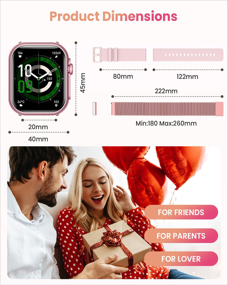 Smart Watch for Women Men Fitness: 1.85" Smart Watch with 30 Days+ Battery Life Make/Recive Call Heart Rate SpO2 Sleep Monitor 120+ Sport IP68 Waterproof Fitness Tracker Watch for iPhone Android Pink