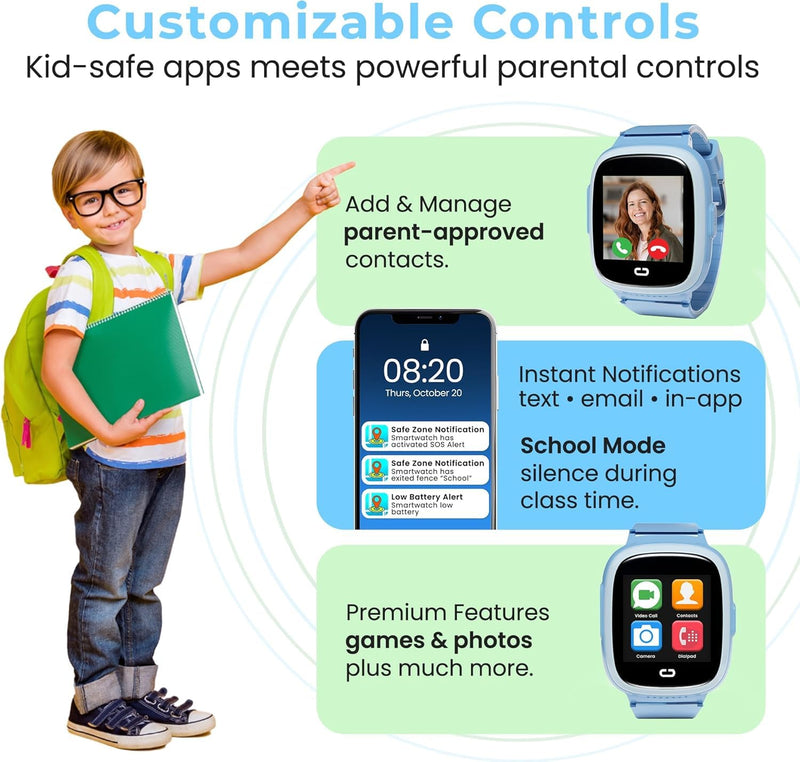 Smart Watch for Kids with GPS Tracker, Audio & Video Calling, SOS Alerts, HD Camera, Fitness Tracker, Parental Controls, Kids Smart Watch for Boys & Girls, Subscription Required (Blue)