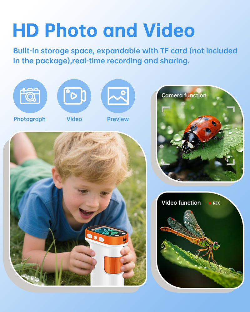 [AUSTRALIA] - OZSTAR Microscope for Kids 1000x Magnification, 2.4-inch ScreenPocket Microscope with Photo and Video Recording (with Slide Kit) Portable Educational Gift 
