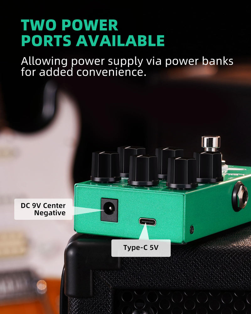 LEKATO Boost Distortion Overdrive Digital Guitar Effect Pedal with 9 Tones, 3-band EQ, True Bypass, Combo Clean Pedal for Electric Guitar Green Boost Distortion