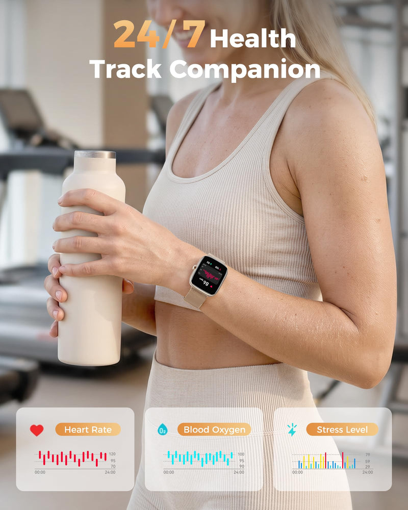 Smart Watches for Women Android/iPhone, Fitness Trackers with Answer/Call | Sleep Tracker/Step Counter/Heart Rate/SpO2 Monitor, Health Watch for 100+ Sports Modes, IP68 Waterproof, 2 Changeable Bands Gold