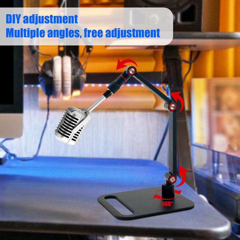 [AUSTRALIA] - Microphone Stand Desk, Max Load 3.3lb Adjustable Desktop Mic Arm Stand with Thread Adapters for Podcast Streaming Gaming Studio Table Mount Accessories 