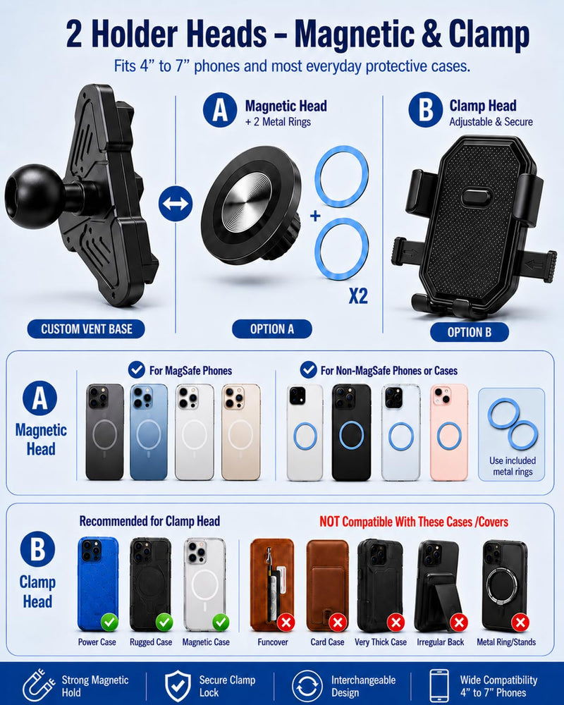 Magnetic Air Vent Phone Holder Compatible with Ford F150 2021-2026 | Super Duty F250 F350 F450 2021-2025, Metal Truck Phone Mount for MagSafe iPhone,Vent Cell Phone Holder Bracket