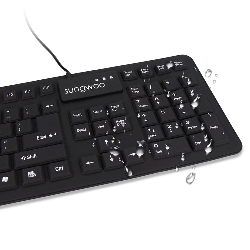 sungwoo Foldable Silicone Keyboard USB Wired Standard Keyboard Waterproof Rollup Keyboard for PC Notebook Laptop, Full Size (Black)