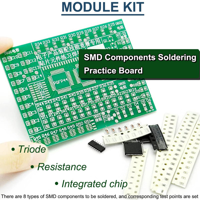 DAOKAI DIY practice board soldering, SMD SMT element welding exercise board, circuit board components, 77 SMD components, 8 categories with tweezers, for experiments Green display dot matrix module
