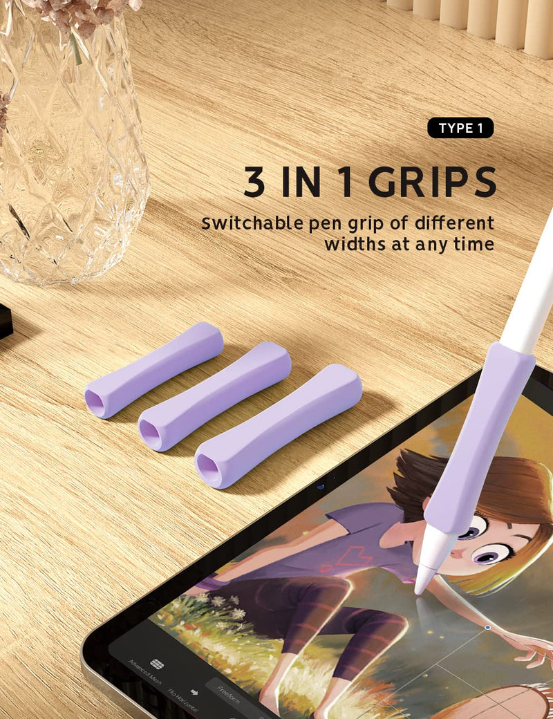 5 Pack Pencil Grips Compatible with Only Apple Pencil 2nd Generation Silicone Ergonomic Design Sleeve Holder(Lavender) Lavender