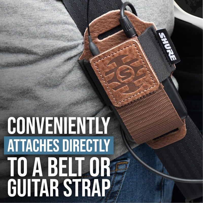 Shure by Gator Premium Black Leather Wireless Bodypack Transmitter Pouch; (SH-BODYPACK-PBK-L)
