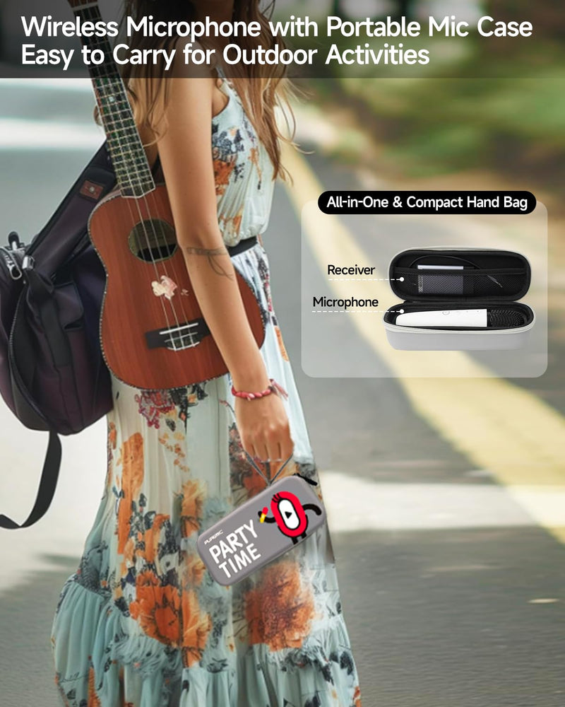 Wireless Karaoke Microphones with 8 Joy Tune Effects, Handheld Rechargeable Single Mic with 3.5mm AUX Receiver, Car Karaoke Micphone with Portable Storage Bag for Cars, Speaker, Phones (Not for Tesla)
