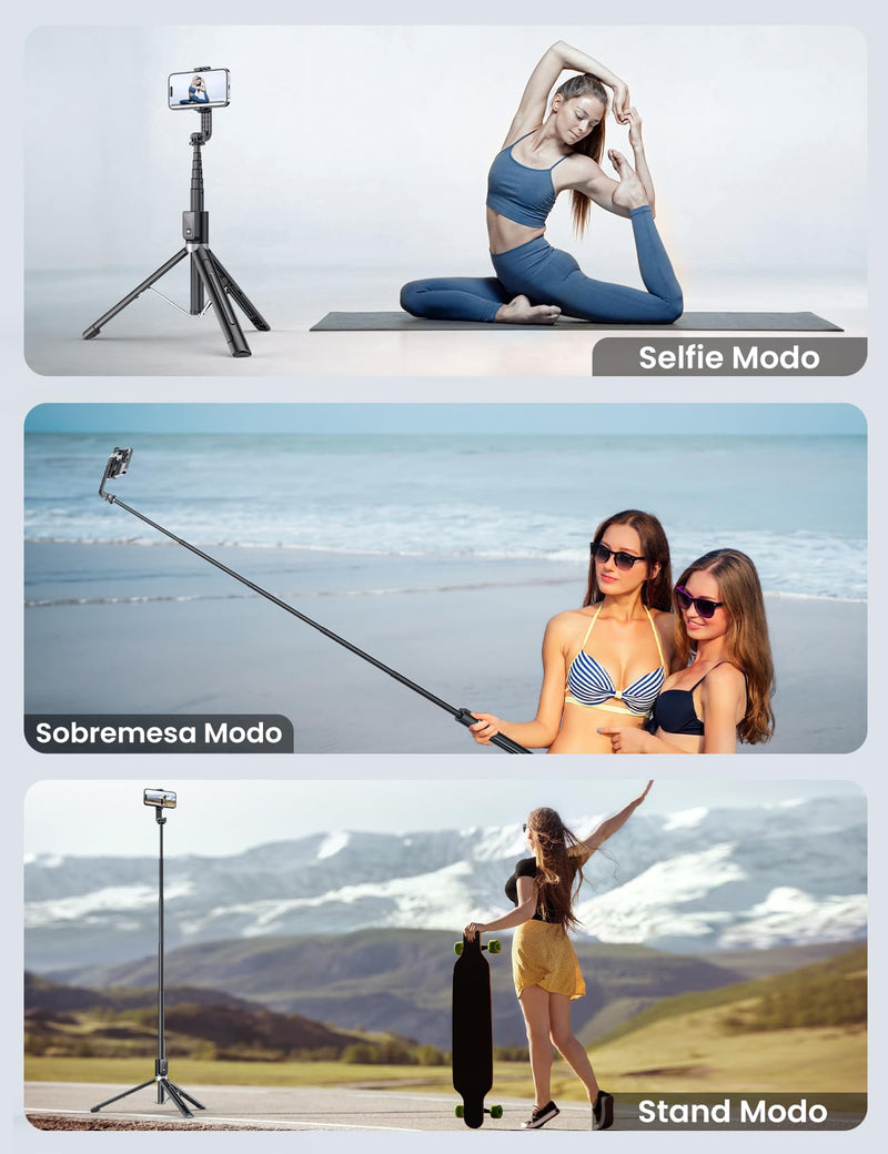 60" Phone Tripod & Selfie Stick Tripod with 2 Lights,Wireless Phone Selfie Stick Tripod Compatible with 4''-7'' iPhone/Android Samsung Smartphones Selfie Stick for Travel Video Record Vlog Black