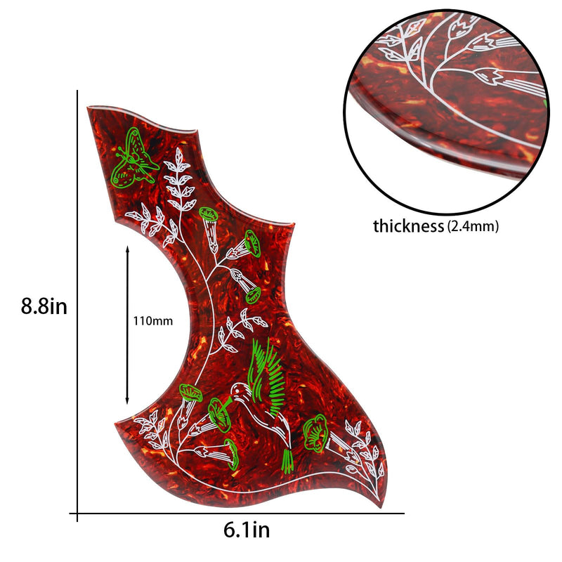 Hummingbird Pickguard for Folk Acoustic Guitar, Self Adhesive Wear-Resistant Thickened 2.4mm Scratch Plate, Pick-Compatible Design for Acoustic Guitars (Brown Red)