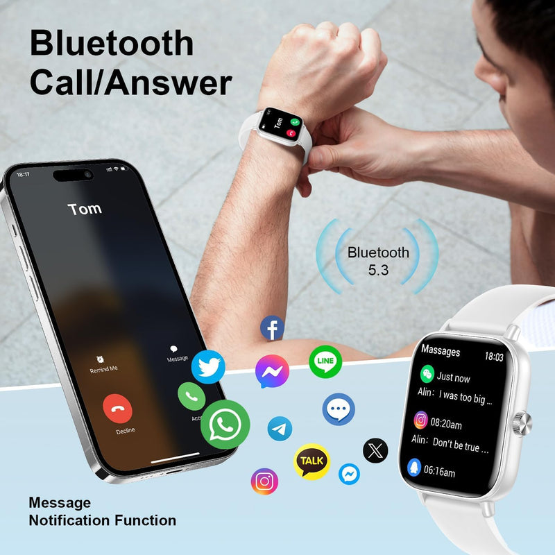 Smart Watch for Women Men, 1.83'' HD Touchscreen Smartwatch with Bluetooth Call/Make Calls, Fitness Tracker with 150+ Sports Modes/Activity/Sleep Monitor for iOS/Android (White) White(3bands)