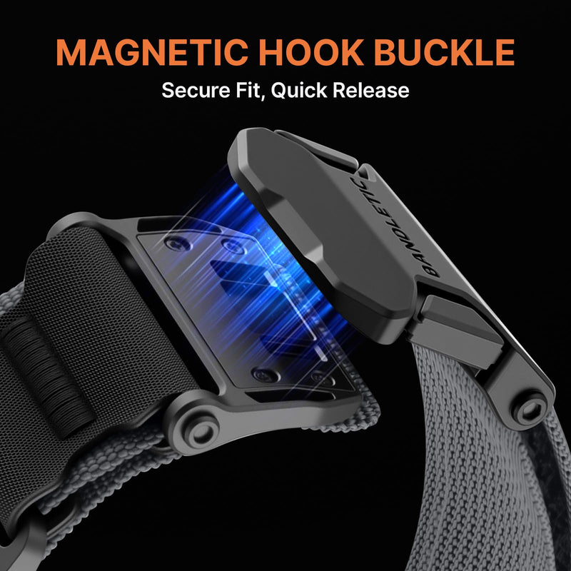 Bandletic Magnetic Nylon Band Compatible with Garmin Watch Quick Fit 22mm | Twin Magnets Snap Band On/Off in Two Seconds, Reinforced CSPE Rib for Intense Workout & Outdoors, Fits Quick Fit 22mm Models Dark Gray M(6.5"-7.1")