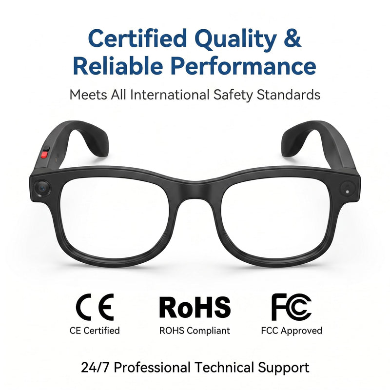 AI Smart Glasses with Voice Assistant & 1080P Camera, Bluetooth Audio & Real-Time Translator; with Anti-Shake Video, Magnetic Charging, Interchangeable Lens, Hands-Free Calling & Music
