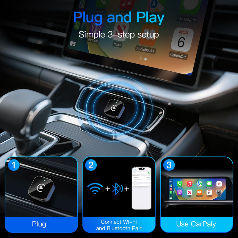 (2026 Upgraded) 2 in 1 Wireless CarPlay Adapter for Apple iPhone＆Android | Small Size,Plug and PlayFast Use Supports 1000+ Cars Wireless Adapter for CarPlay＆Android-No Latency to Screen(Silver) Silver