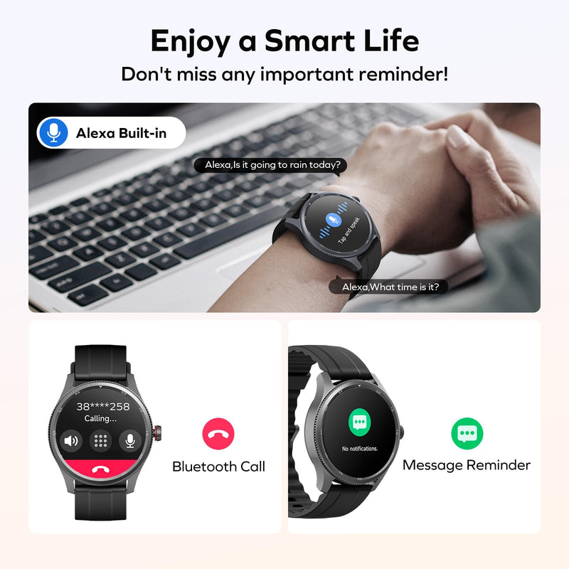 MOMAX Smart Watch for Men Women, 1.38" TFT Screen & Bluetooth Call, Fitness Tracker with 100+ Sports, Heart Rate, Health Monitor, Sleep Tracker, Music Control, IP68 Waterproof for Android/iOS Black