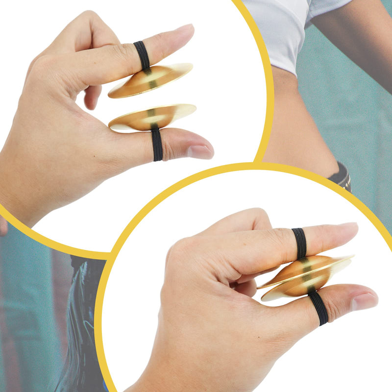 4Pcs Finger Cymbals 5.3cm/2.1in, Finger Zills for Belly Dance, Brass Hand Cymbals, belly dancing cymbals, Dance Finger Musical Instrument for Dancer Party, Sagats (Gold) Gold