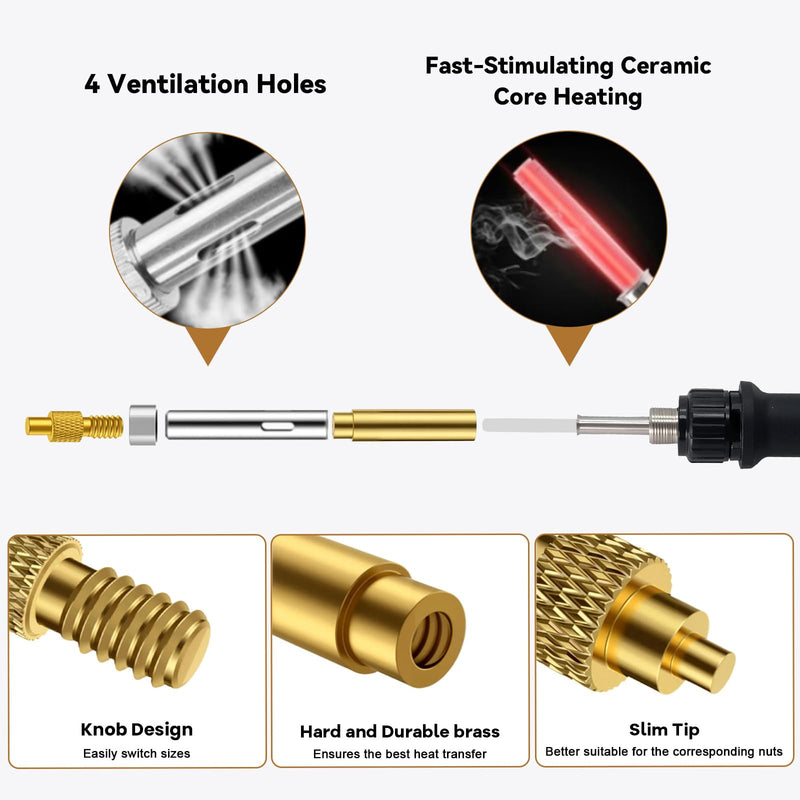 Threaded Inserts, Soldering Tips Set, Soldering Tips, Threaded Insert, Melting Nuts Set with LED Display, 7-Piece Soldering Tips for Thread Insert and 130-Piece Thread Inserts, M2-M8, Compatible with