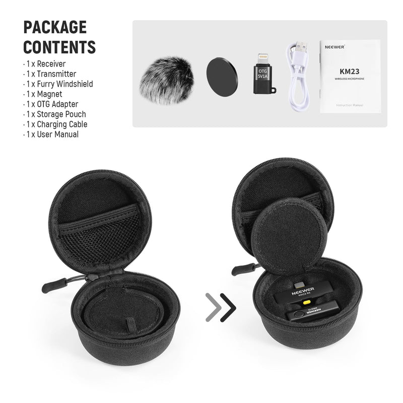 [AUSTRALIA] - NEEWER Wireless Lavalier Microphone System for USB C, Compatible with iPhone 16 15 Samsung Android Phones, Noise Cancelling Mini Lav Omnidirectional Condenser Mic for Vlogging Live Streaming, KM23 