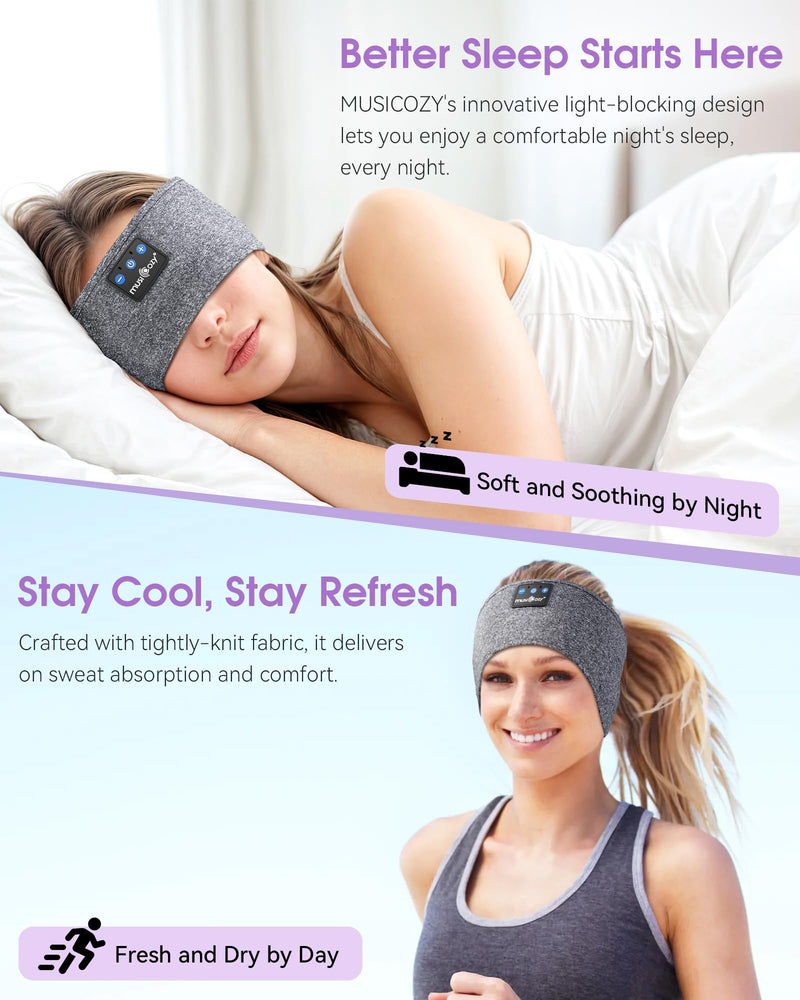 MUSICOZY Sleep Headphones Bluetooth Headband, Wireless Sleeping Headphones Mask Earbuds Built-in HD Speakers for Side Sleepers Women Men Running Travel Yoga Cool Gadgets Unique Gifts, 2 Packs