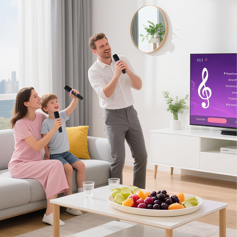 Car Karaoke Microphone,Dual Handheld Rechargeable Mic with 3.5mm Aux in and Out Receiver,Volume Control Karaoke Microphone for Singing, Speech, Home Party, YouTube/Tiktok(Black)