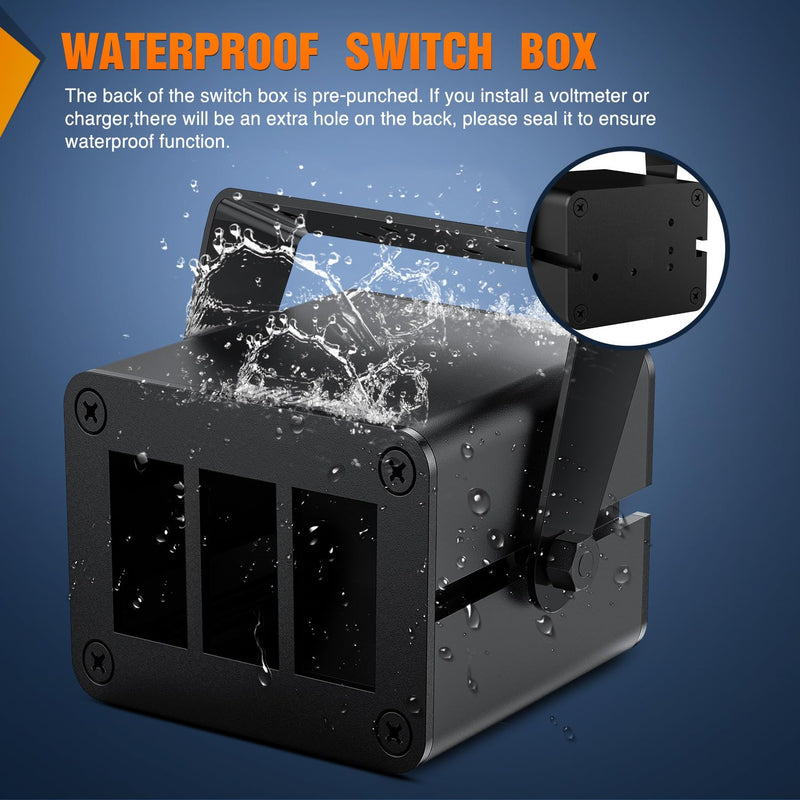 [AUSTRALIA] - Nilight 3 Gang Rocker Switch Box 3 Holes Panel Detachable Installation Housing Waterproof Aluminum Rotatable Mount Bracket 12V 24V DIY Toggle Switches Voltmeter USB Socket for Boats Cars RVs Trucks Black-Switch Box Only 