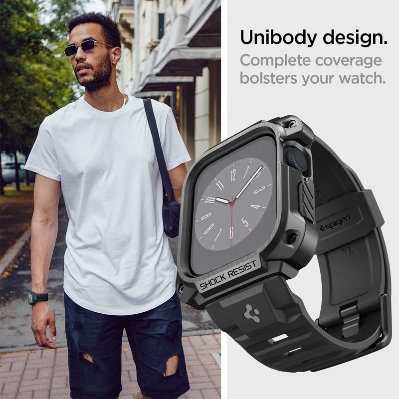 Spigen for Apple Watch Series 9/8/7 45mm Band with Case | Tough Armor Pro Metal Durable Metal Protective Cover Strap with Secure Fit Black