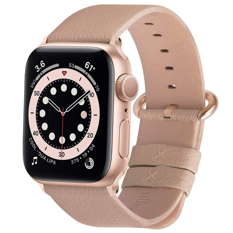 Fullmosa Compatible Stainless Steel Apple Watch Band 40mm Black with case & Compatible Leather Apple Watch Band 40mm Beige