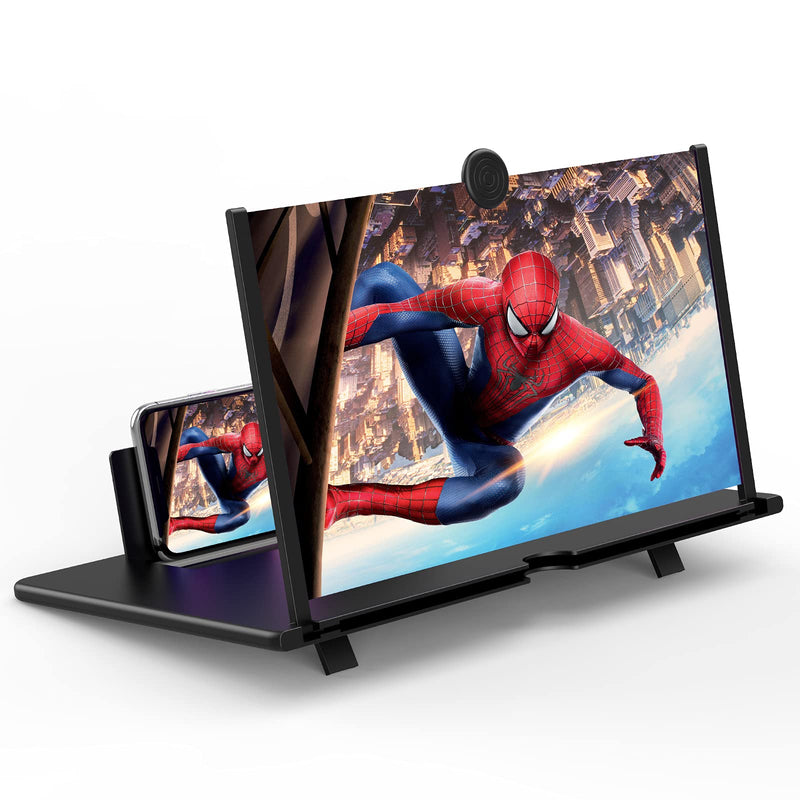 16" Screen Magnifier -3D HD Mobile Phone Magnifying Projector Screen Enlarger for Movies, Videos and Gaming – Foldable Phone Stand Holder with Screen Amplifier–Compatible with All Smartphones Black-16 inch