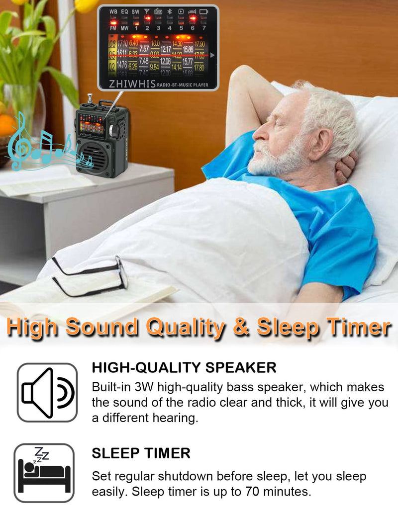 [AUSTRALIA] - ZHIWHIS Shortwave Radio with Bluetooth, Portable Radio with Sleep Timer, Weather AM FM Shortwave Radios with Best Sound, Retro Analog Tuner with Preset, Rechargeable MP3 Player Support MicroSD Card Grey 