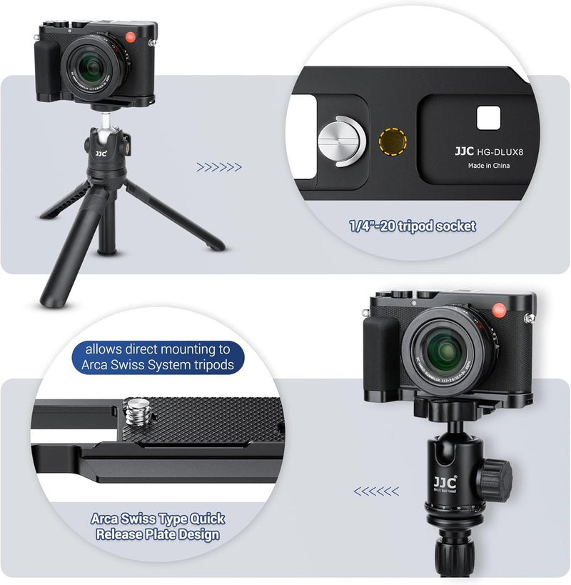 [AUSTRALIA] - D-LUX8 Handgrip, L-Shape Bracket Handle for Leica D-LUX8 D-LUX 8 Camera, with Built-in Arca Quick Release Plate & Battery Compartment Opening, DLUX8 Hand Grip Holder Anti-Slip Microfiber Pads Design 