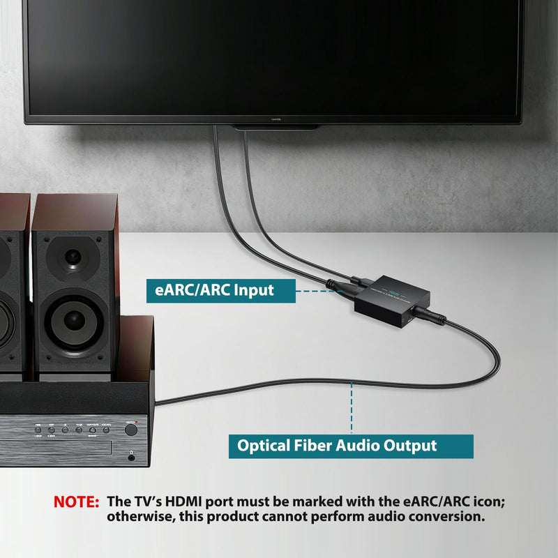 eARC Audio Extractor, HDMI ARC to 3.5mm Adapter, PCM Stereo Audio | Converts TV eARC/ARC audio to 3.5mm stereo for headphones, speakers and amplifiers with TV remote volume support