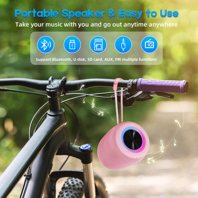 [AUSTRALIA] - Portable Bluetooth Speaker, BT5.3 Wireless Speaker 20W Bass Diaphragms with Multi LED Light Dynamic Modes, IPX6 Waterproof 16H Playtime supports FM Mode, TF, USB for Home, Cycling, Outdoor, Beach Pink 