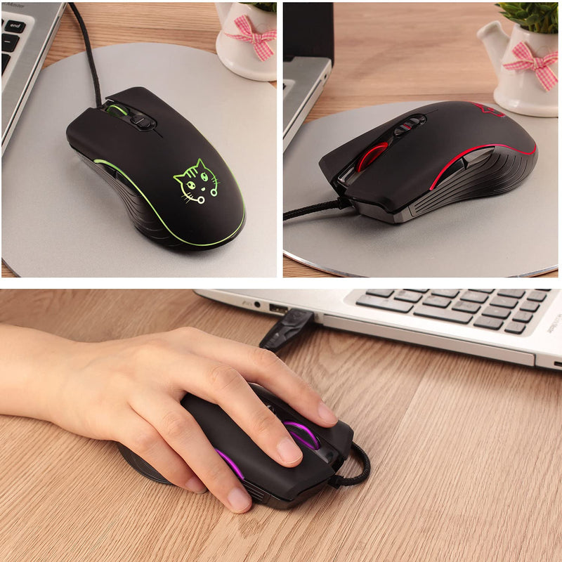 Gaming Mouse,7 Colors Backlit Optical Game Mice Ergonomic USB Wired with 2400 DPI and 6 Buttons 4 Shooting for Computer/Win/Mac/Linux/Andriod/iOS. (Black) Black