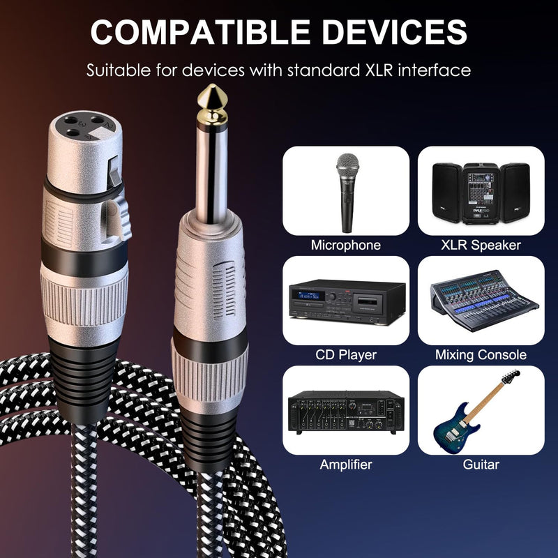 XLR Female to 1/4 Inch TS Cables 10 FT/2Pack, Nylong Braided XLR 3 Pin Female to 6.35mm TS Male Unbalanced Interconnect Wire Mic Cord for Dynamic Microphone (Pure Copper Conductors) 2 10FT