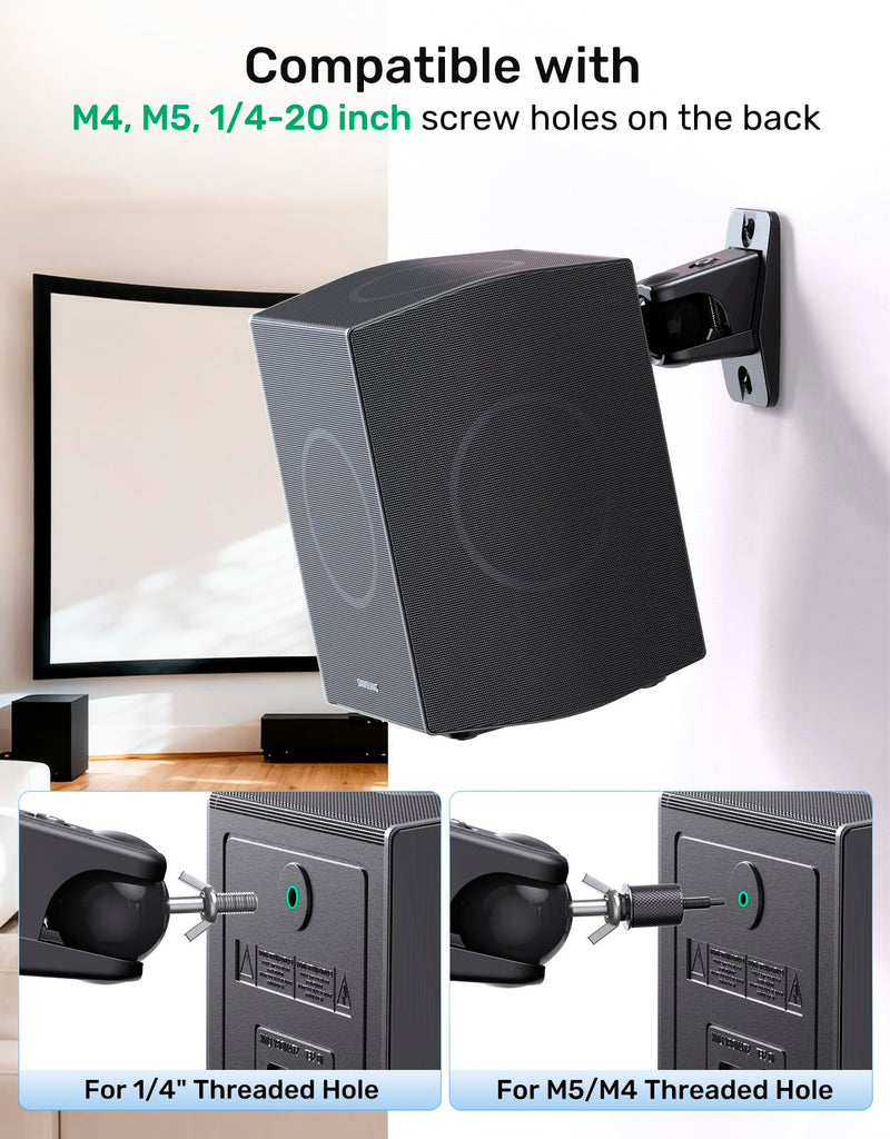 Surround Sound Rear Speaker Wall Mount, Ceiling Mount Bracket for Universal Satellite, fits Thread Hole with 1/4"- 20, 5mm & 4mm Thread, Works with Roku, Samsung q990F/990D, Holds up to 11 lbs