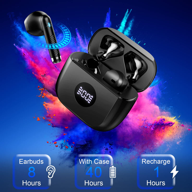 Jxrev J53 2 Pack Black and Dark Blue Wireless Earbuds, Bluetooth Ear Buds LED Power Display Headphones Bass Stereo, Earbuds in-Ear Noise Cancelling Mic, 40H Playback Mini Case