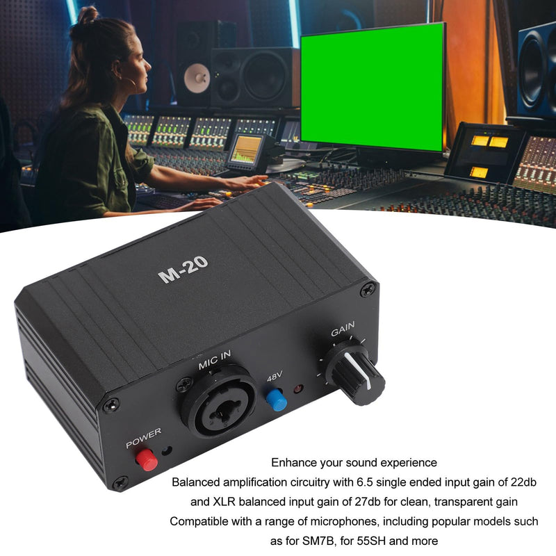 Microphone Preamp, 48V Power Mic Preamplifier XLR Output Microphone Preamp Booster, Mini Microphone Preamp for Dynamic and Condenser Mic