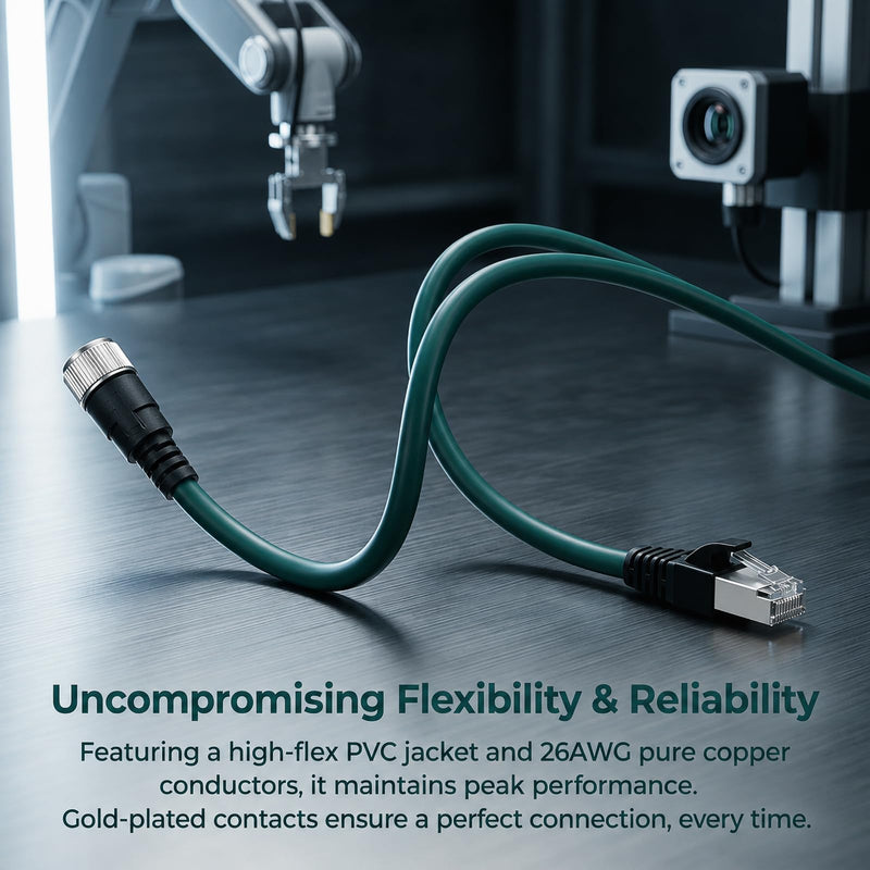 M12 X-Coded 8-Pin Female to RJ45 Male Ethernet Connector Cable, 5m | CAT6A 10Gbps Shielded 26AWG IP67 Waterproof Industrial Ethernet Adapter Cable for PLC, Machine Vision and Automation Systems Female X-8Pin to Male RJ45