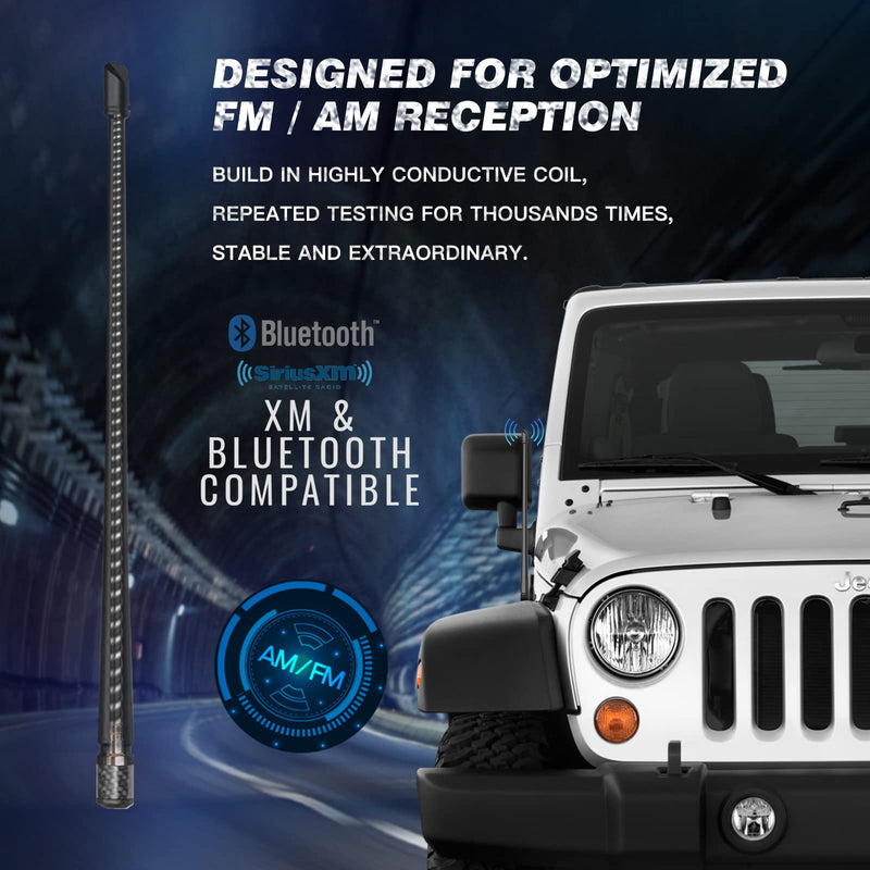 RYDONAIR Antenna Compatible with Jeep Wrangler JK JKU JL JLU Rubicon Sahara Gladiator 2007-2024 | 13 inches Flexible Rubber Antenna Replacement | Designed for Optimized FM/AM Reception Jeep Wrangler 2007+